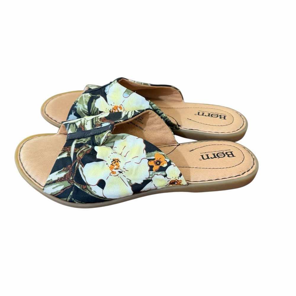Born Women's Floral Fabric Leather Slides Sandals Comfort Casual Shoes Sz 9M NEW
